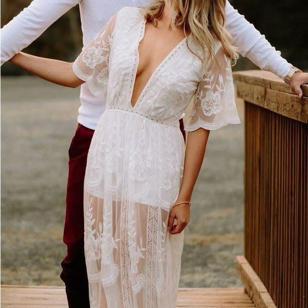 Honey Punch White Lace Maxi Dress/Romper